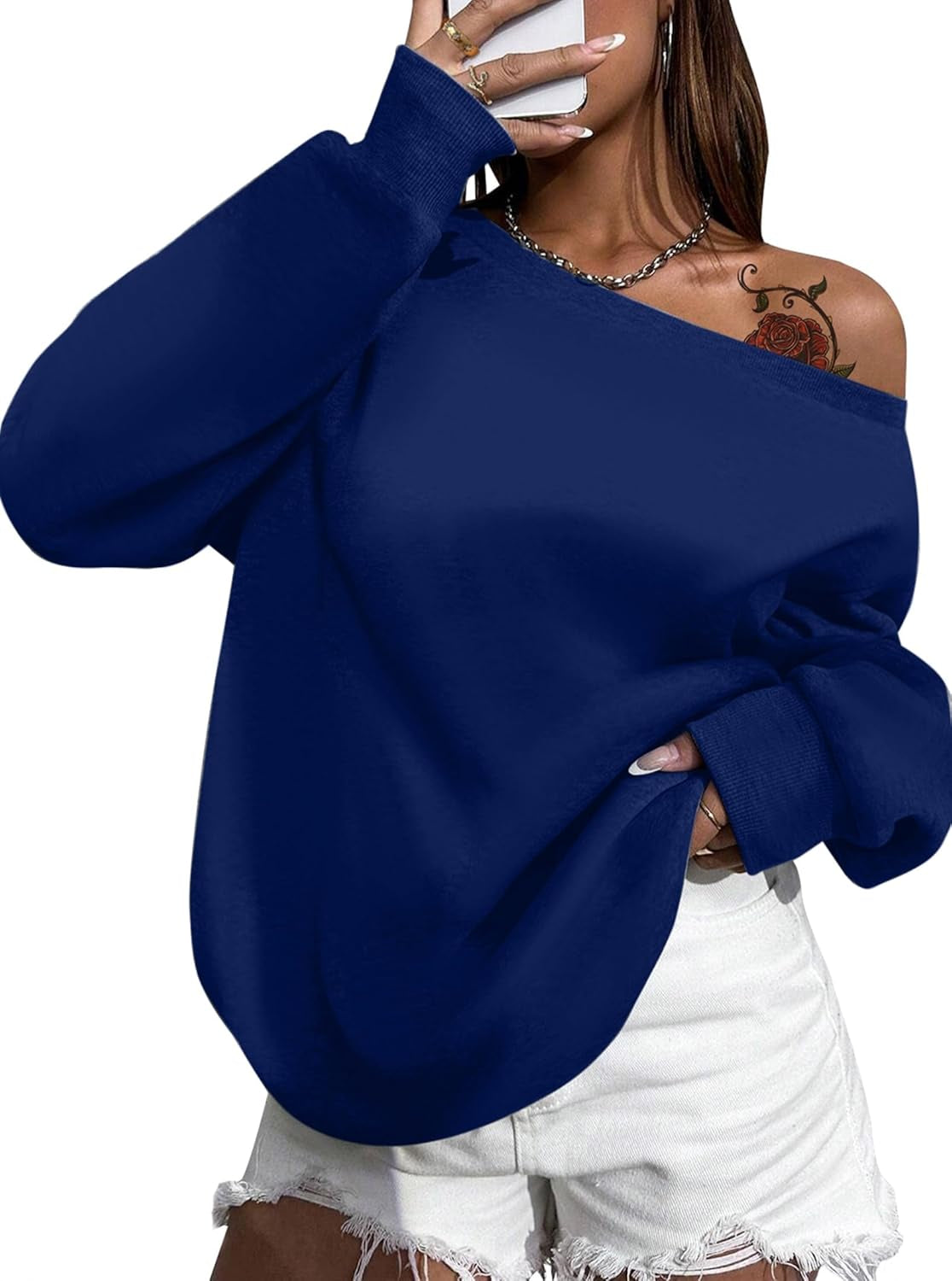 Womens off Shoulder Sweatshirt Drop Shoulder Oversized Long Sleeve Pullover Top
