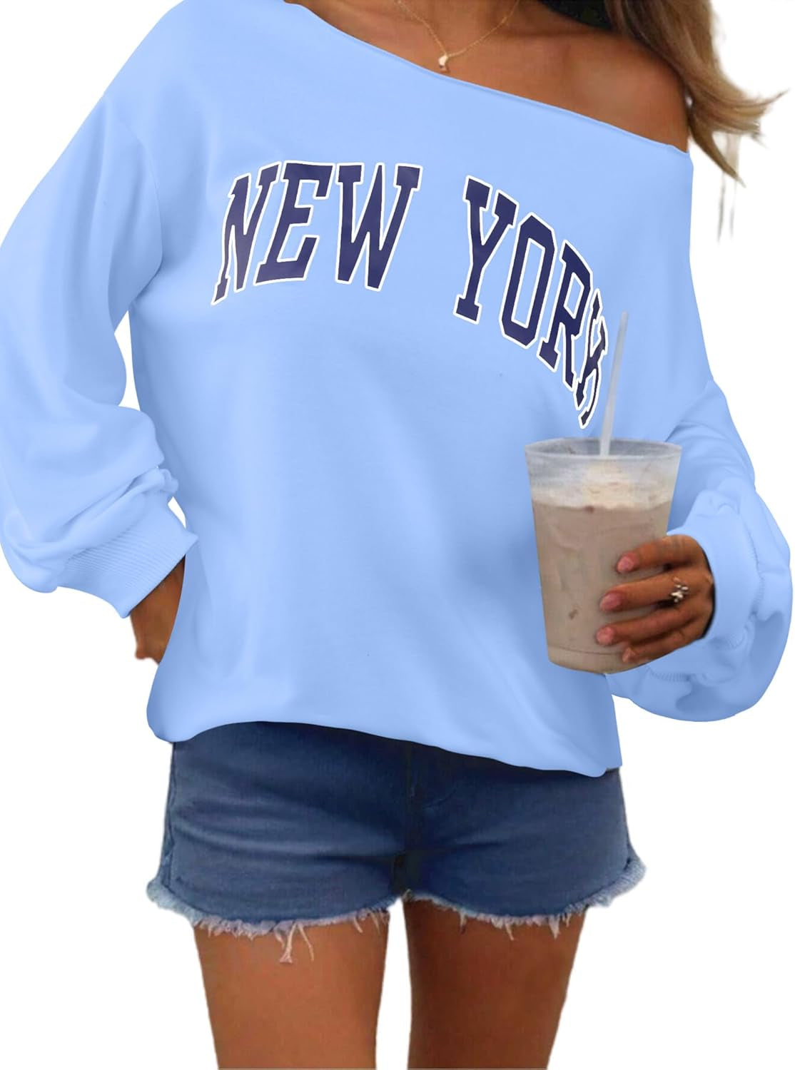 Womens off Shoulder Sweatshirt Drop Shoulder Oversized Long Sleeve Pullover Top