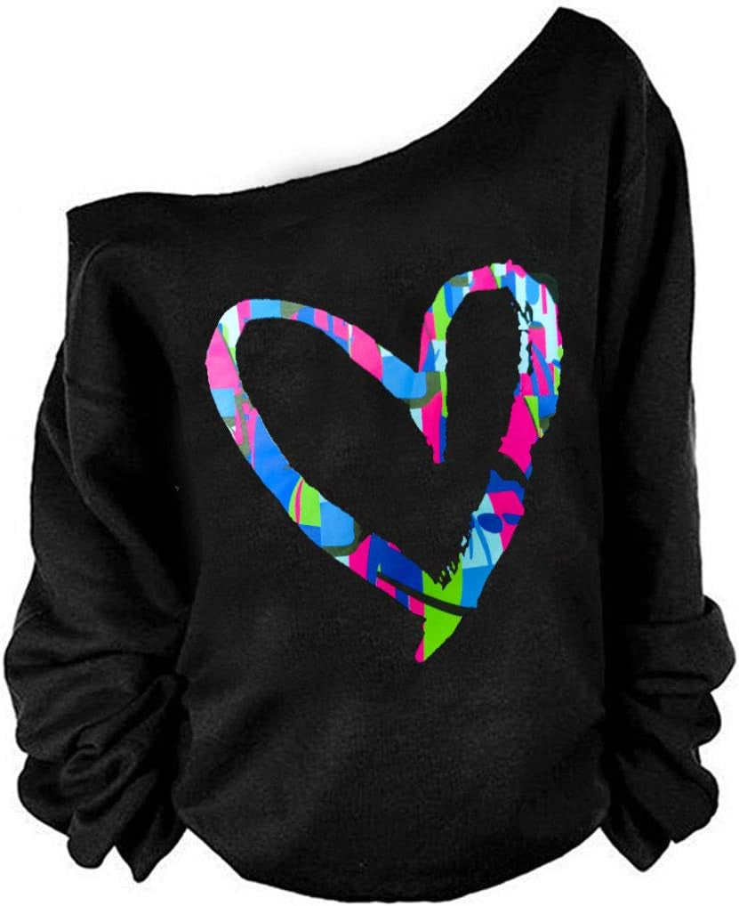 Woman’S Sweatershirt Lips Print Causal Blouse off the Shoulder Long Sleeve Loose Slouchy Pullover plus Size Tops