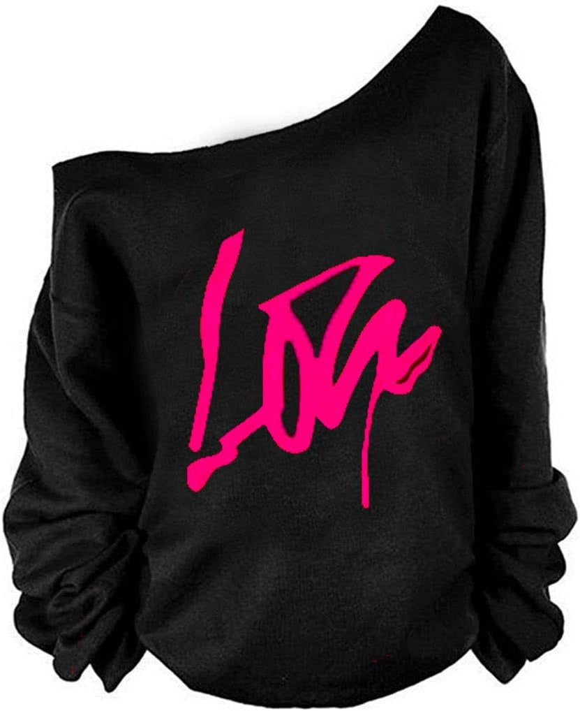 Woman’S Sweatershirt Lips Print Causal Blouse off the Shoulder Long Sleeve Loose Slouchy Pullover plus Size Tops