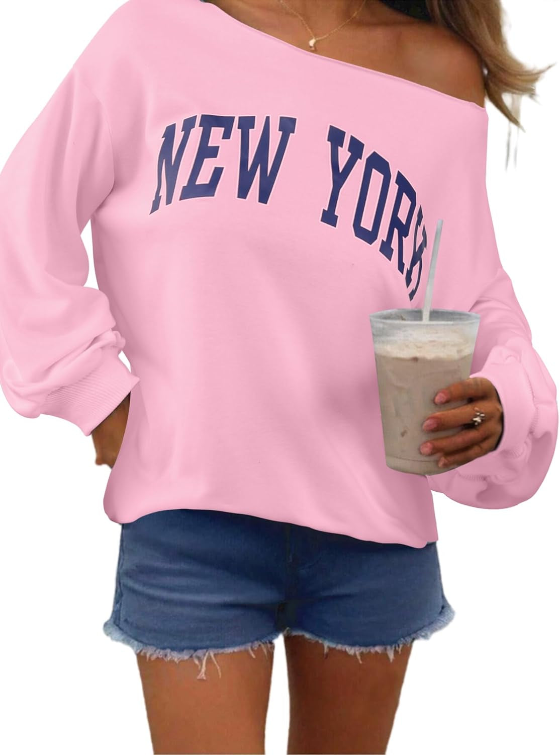 Womens off Shoulder Sweatshirt Drop Shoulder Oversized Long Sleeve Pullover Top