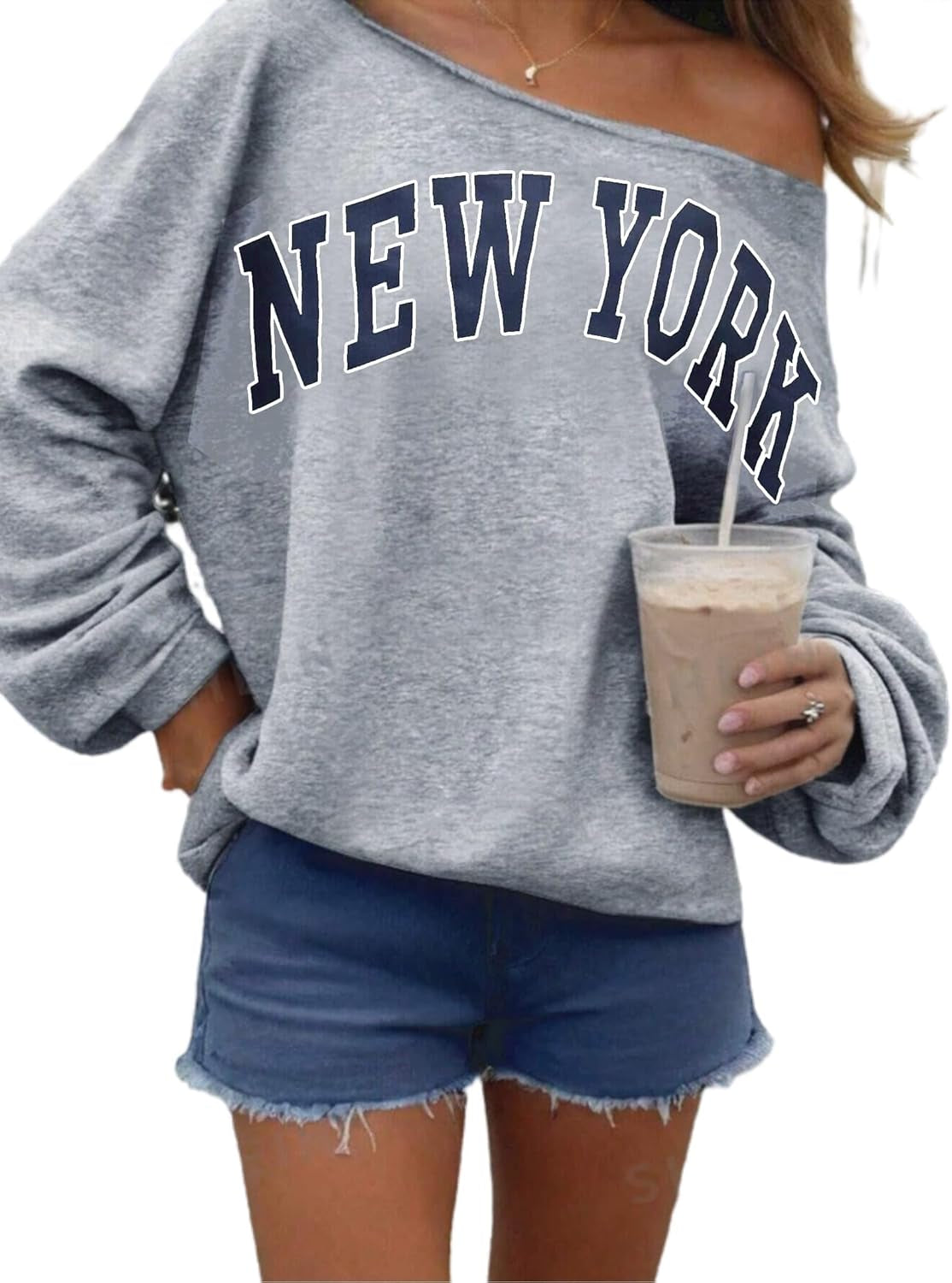 Womens off Shoulder Sweatshirt Drop Shoulder Oversized Long Sleeve Pullover Top