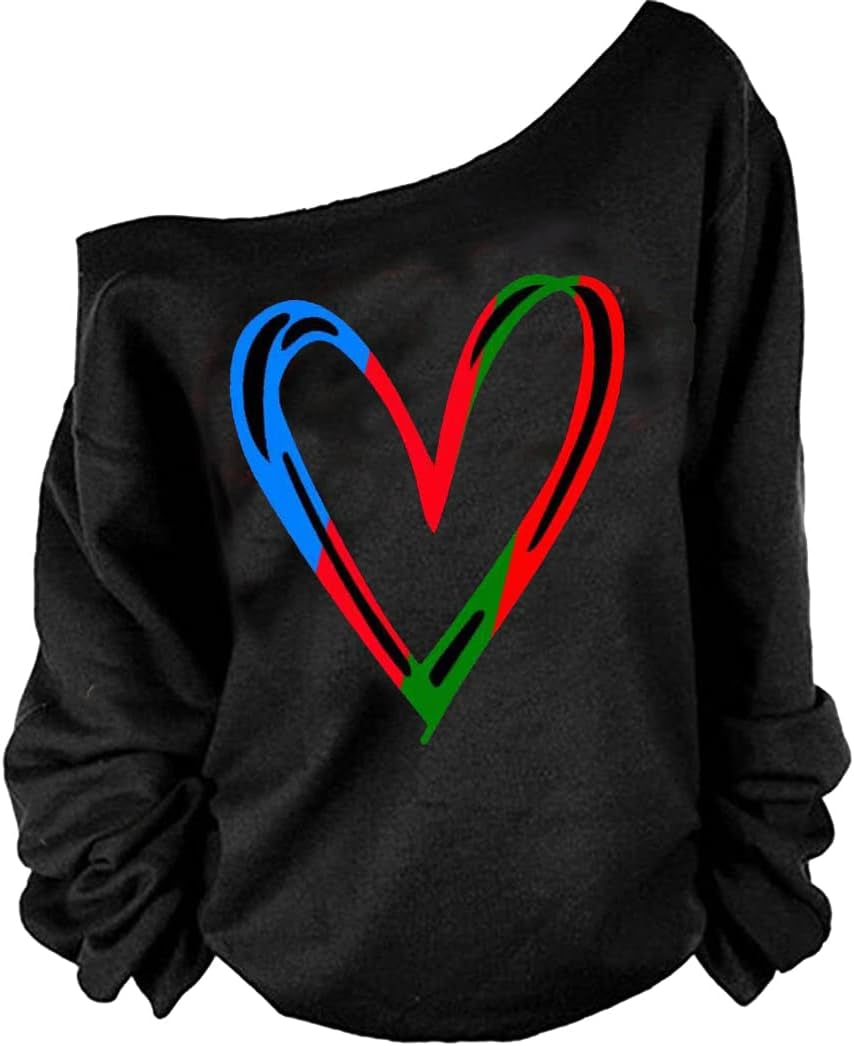 Woman’S Sweatershirt Lips Print Causal Blouse off the Shoulder Long Sleeve Loose Slouchy Pullover plus Size Tops