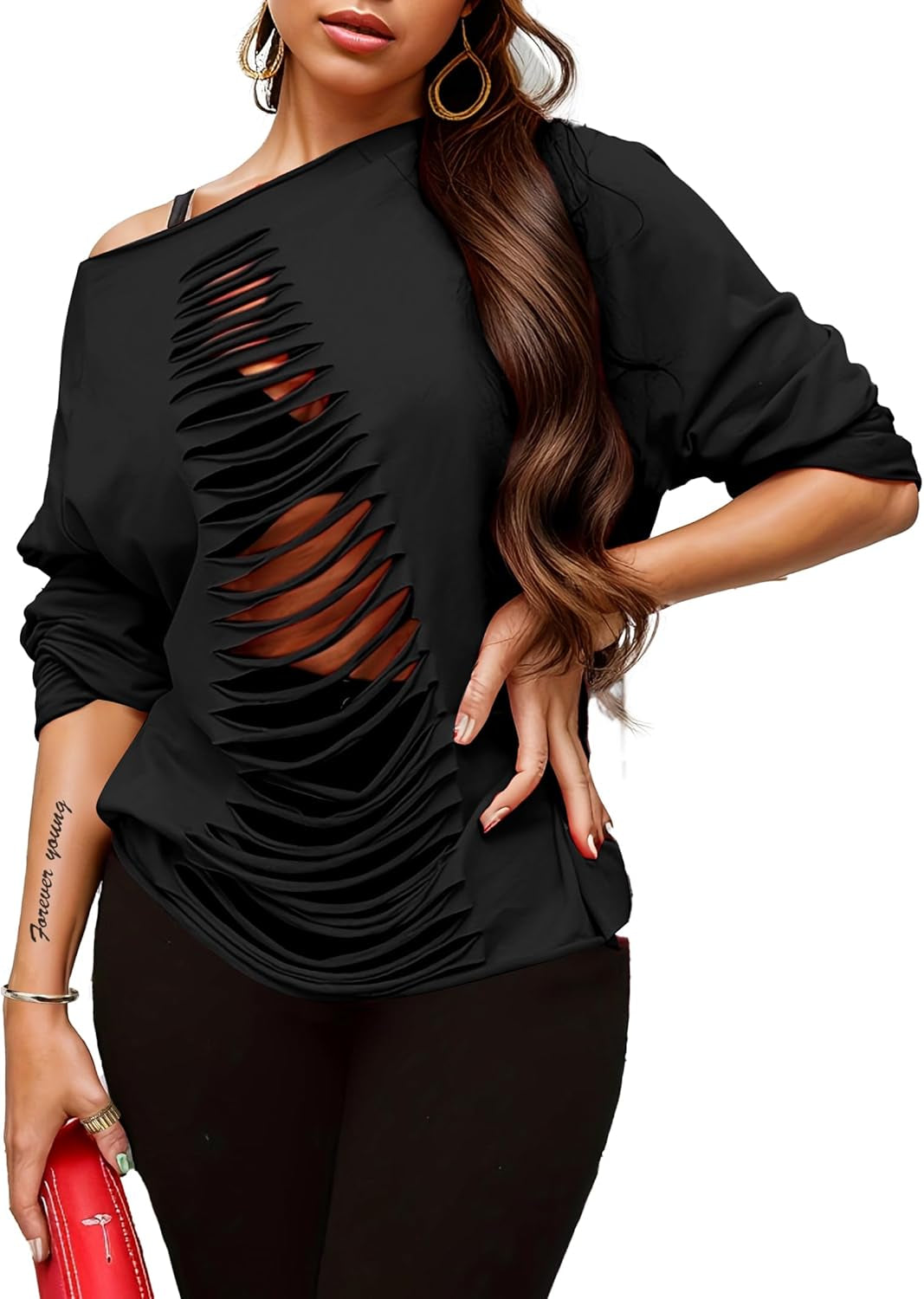 Women'S Sexy off Shoulder Sweatshirt Long Sleeve Hollow Out Sweatshirts