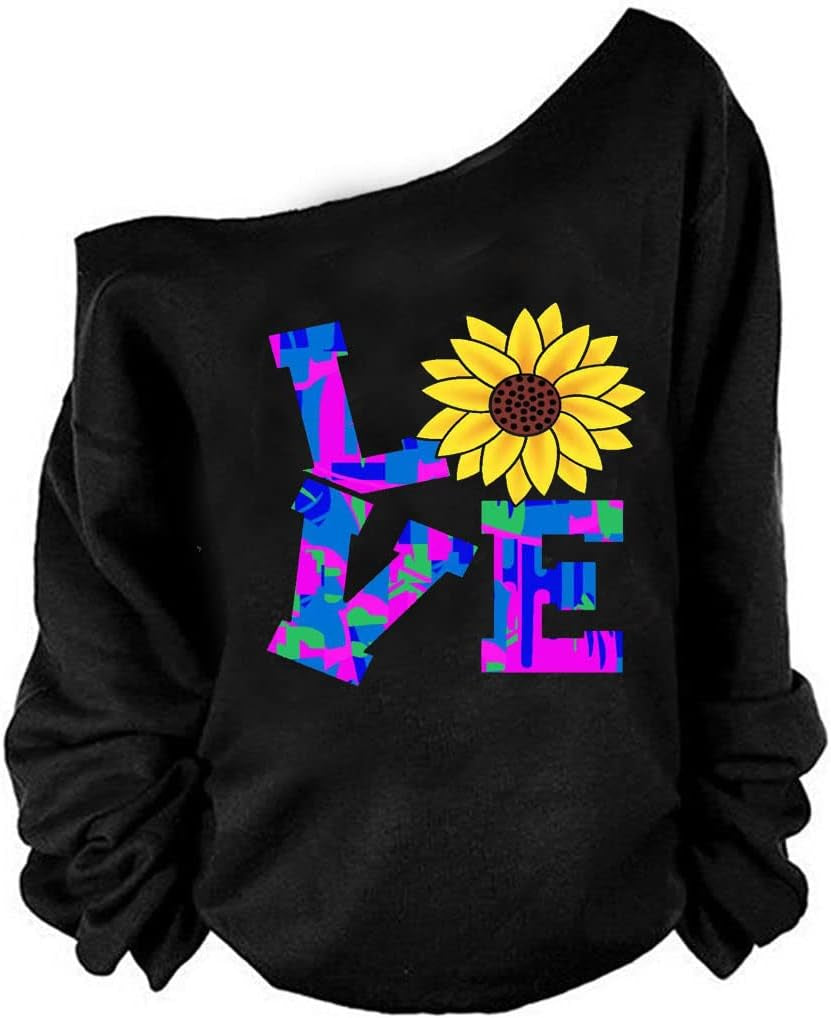 Woman’S Sweatershirt Lips Print Causal Blouse off the Shoulder Long Sleeve Loose Slouchy Pullover plus Size Tops