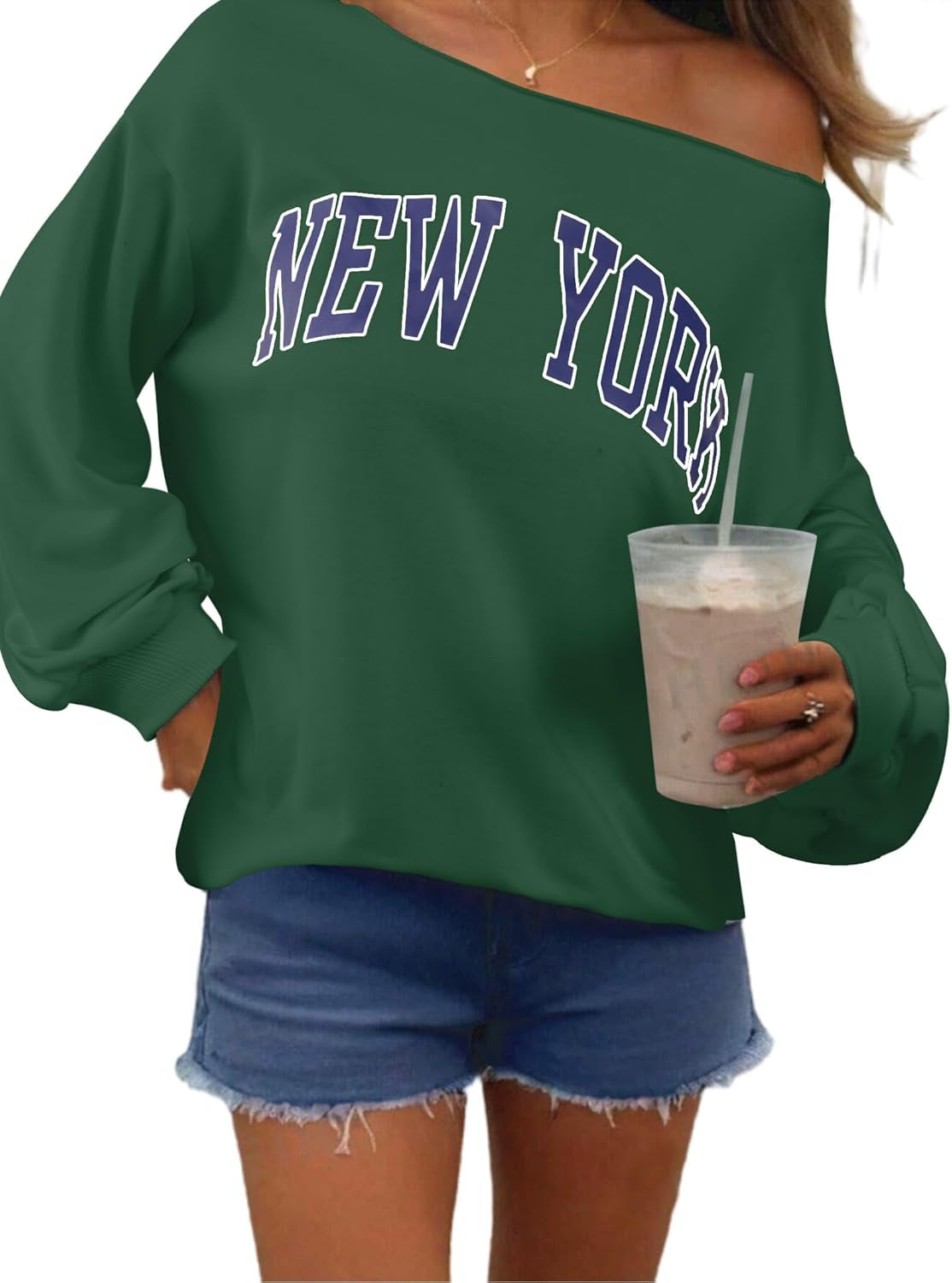 Womens off Shoulder Sweatshirt Drop Shoulder Oversized Long Sleeve Pullover Top