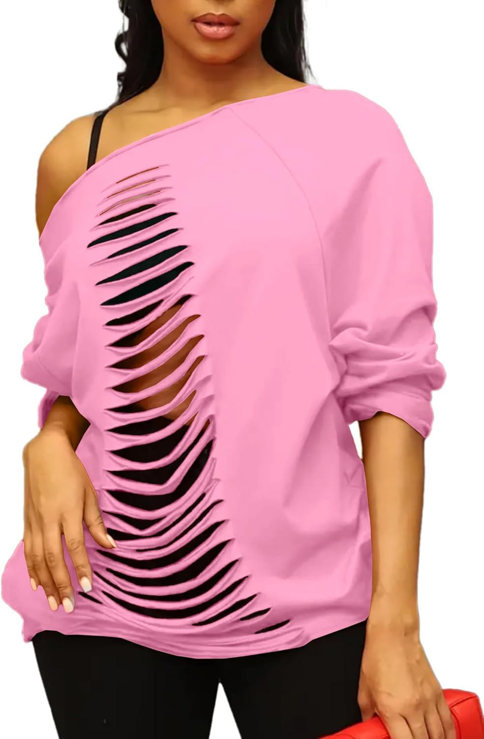 Women'S Sexy off Shoulder Sweatshirt Long Sleeve Hollow Out Sweatshirts
