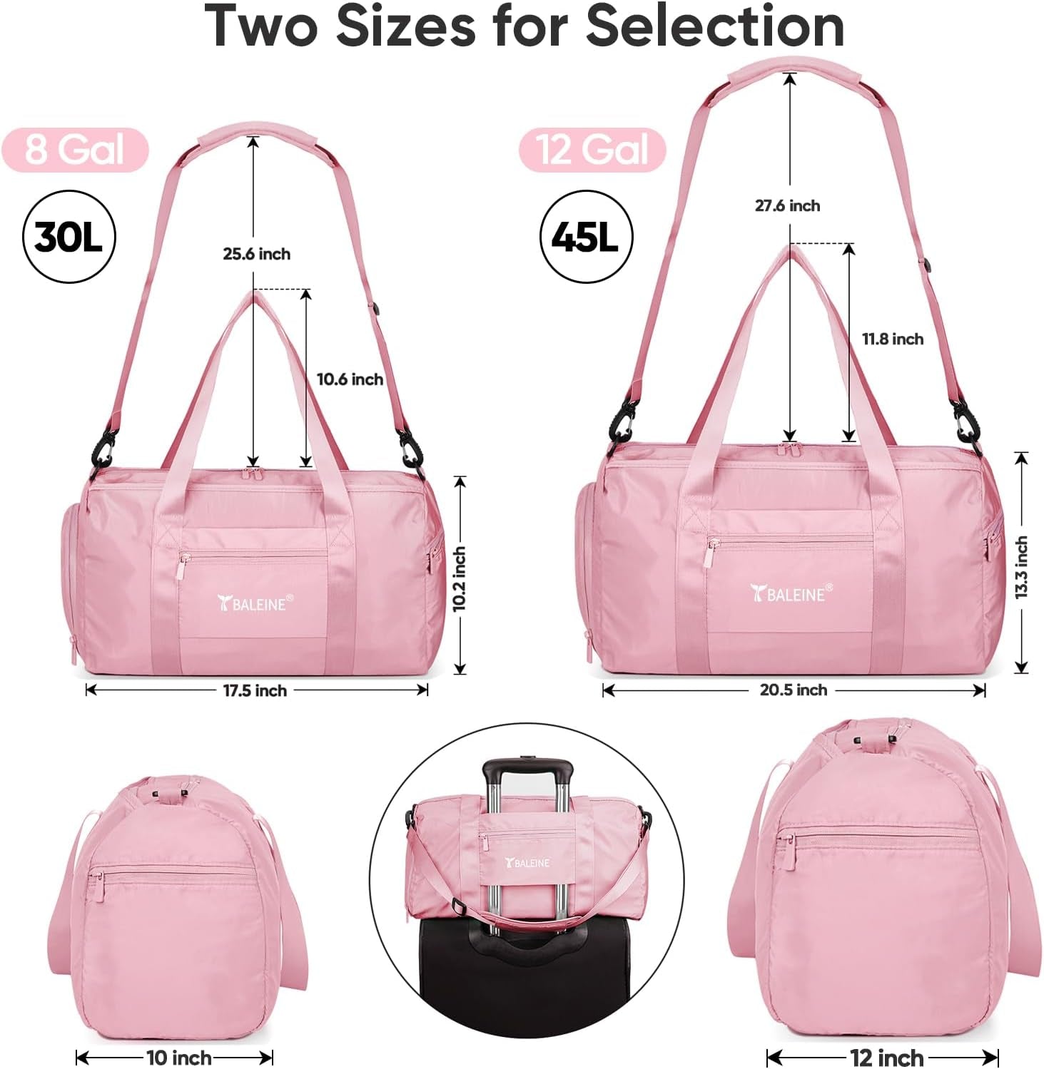 Gym Bag for Women and Men, Small Duffel Bag for Sports, Gyms and Weekend Getaway, Waterproof Dufflebag with Shoe and Wet Clothes Compartments, Lightweight Carryon Gymbag (Pink)