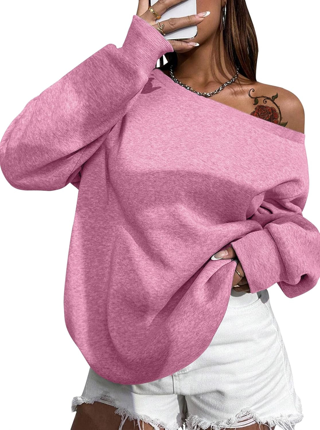 Womens off Shoulder Sweatshirt Drop Shoulder Oversized Long Sleeve Pullover Top