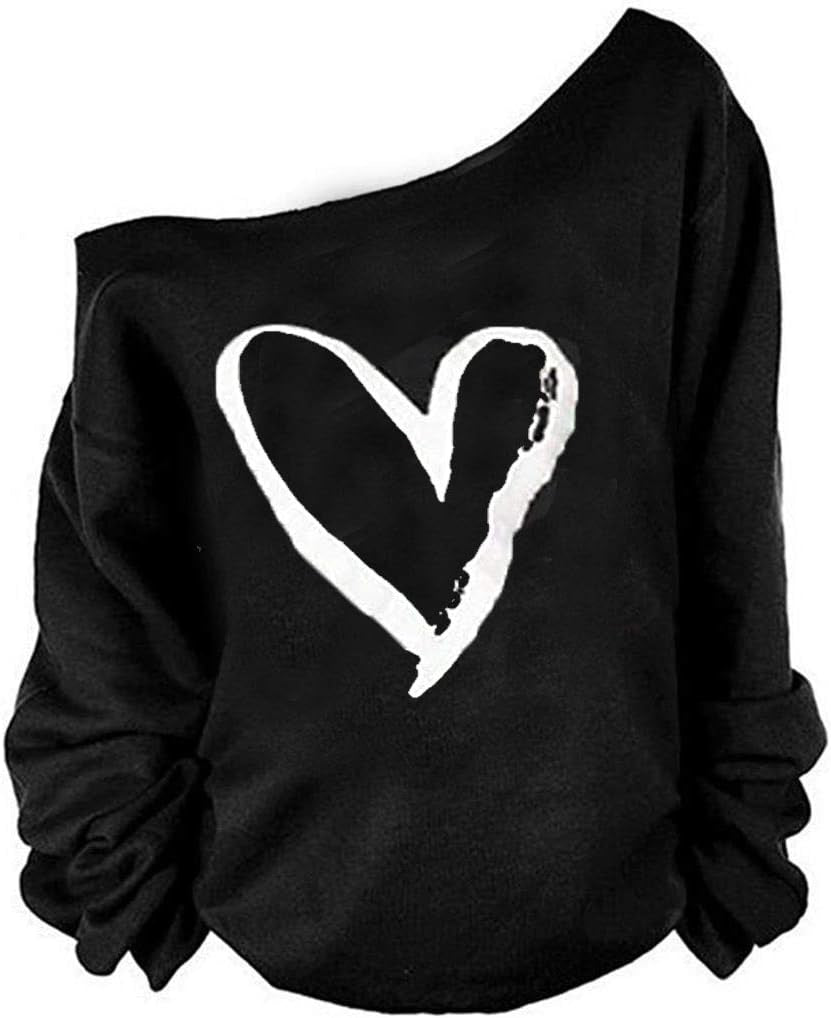 Woman’S Sweatershirt Lips Print Causal Blouse off the Shoulder Long Sleeve Loose Slouchy Pullover plus Size Tops