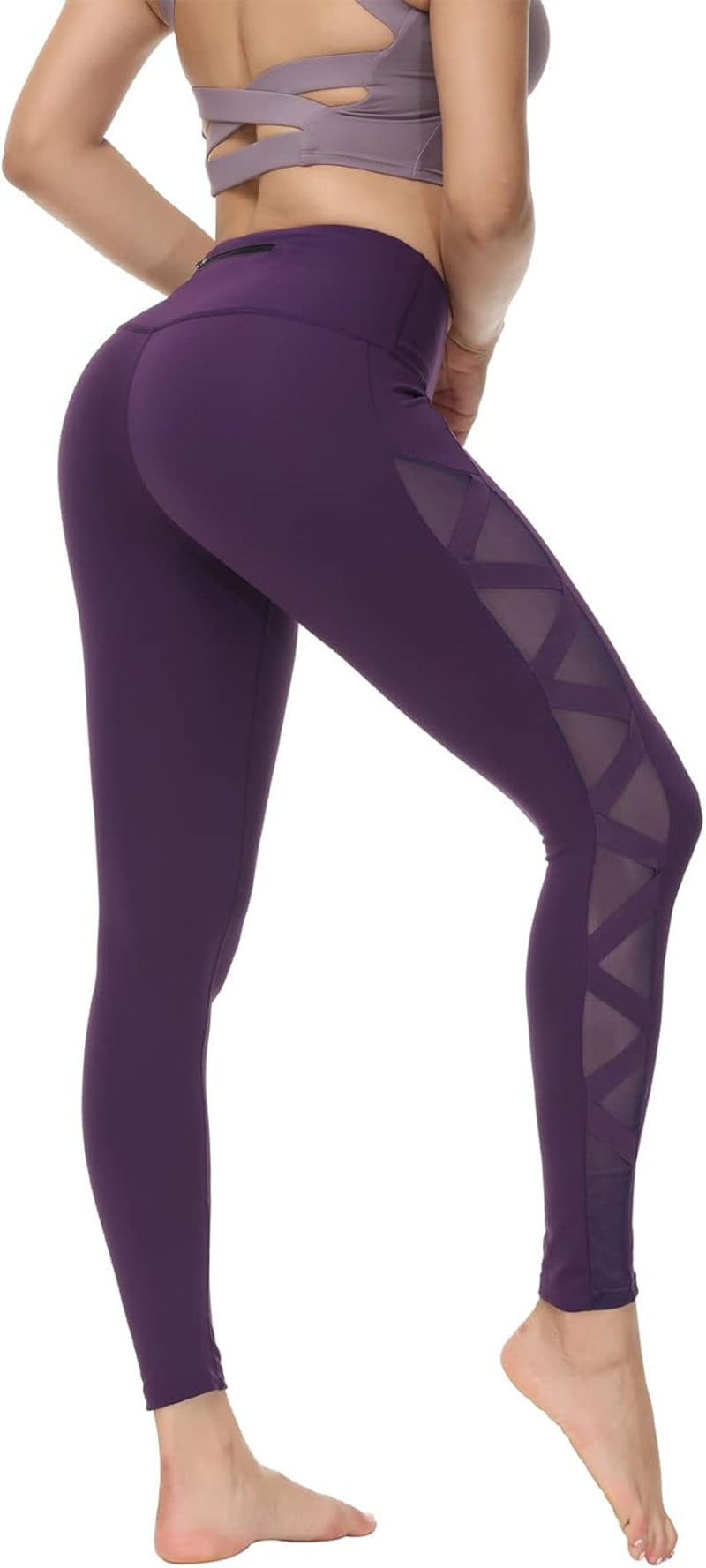 Women'S Mesh Leggings Yoga Pants with Pocket, Non See-Through Capri High Waisted Tummy Control 4 Way Stretch