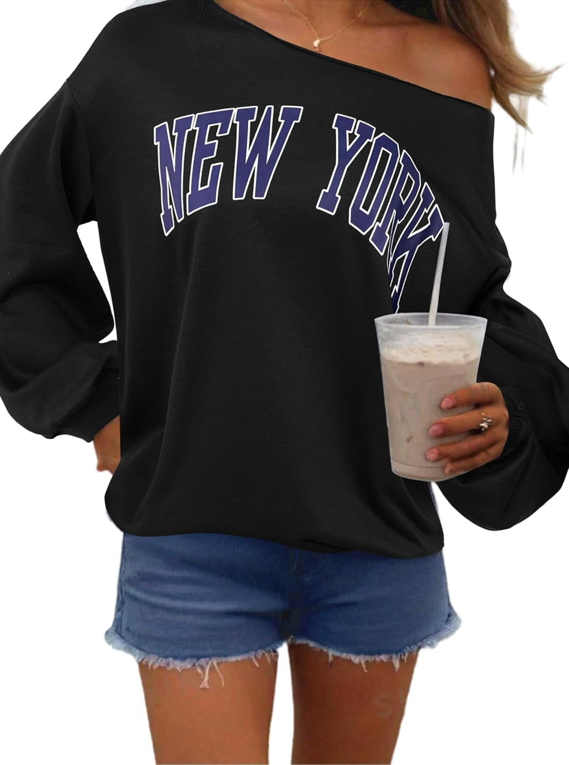 Womens off Shoulder Sweatshirt Drop Shoulder Oversized Long Sleeve Pullover Top