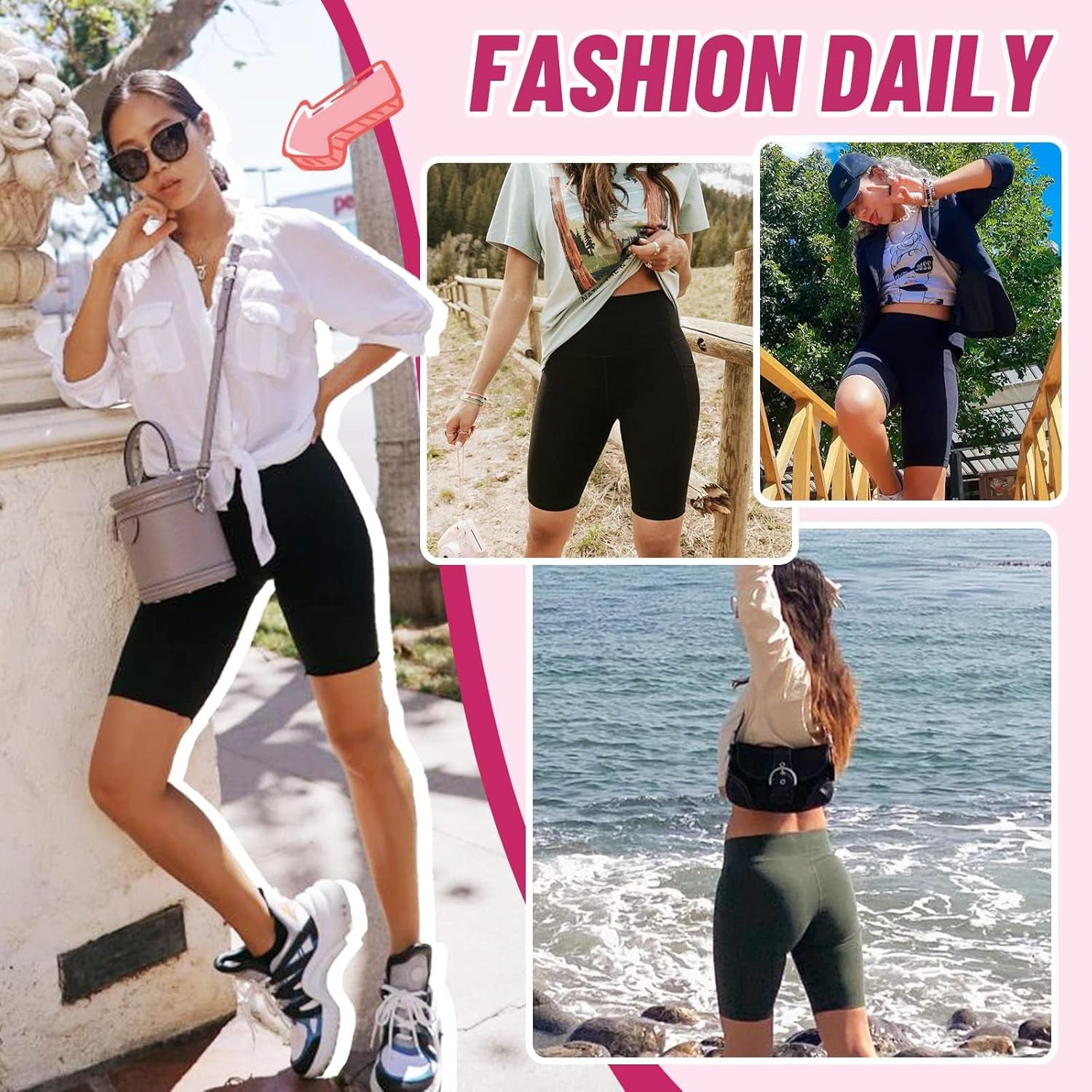 4 Pack Biker Shorts Women with Pockets – 5"/8" High Waist Tummy Control Workout Gym Yoga Running Compression Shorts