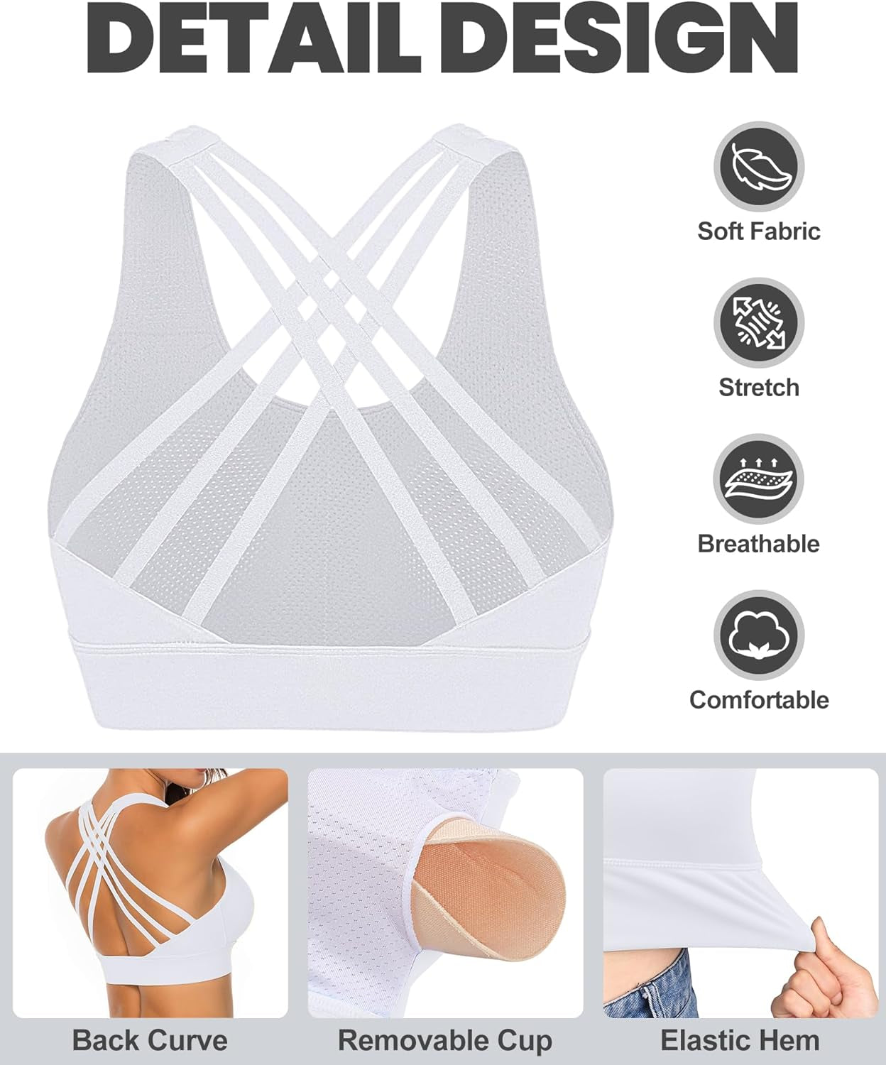 Sports Bras for Women High Impact Sports Bra - Removable Padded Yoga Racerback Bra Workout Crop Tops