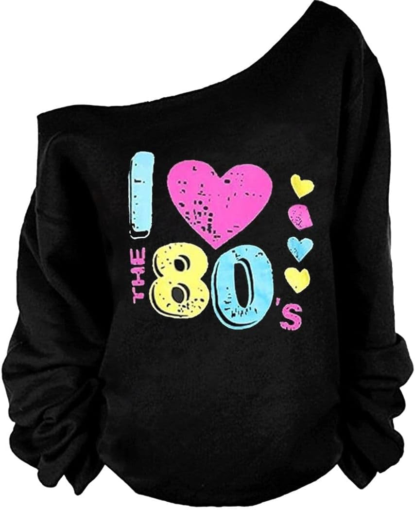 Woman’S Sweatershirt Lips Print Causal Blouse off the Shoulder Long Sleeve Loose Slouchy Pullover plus Size Tops