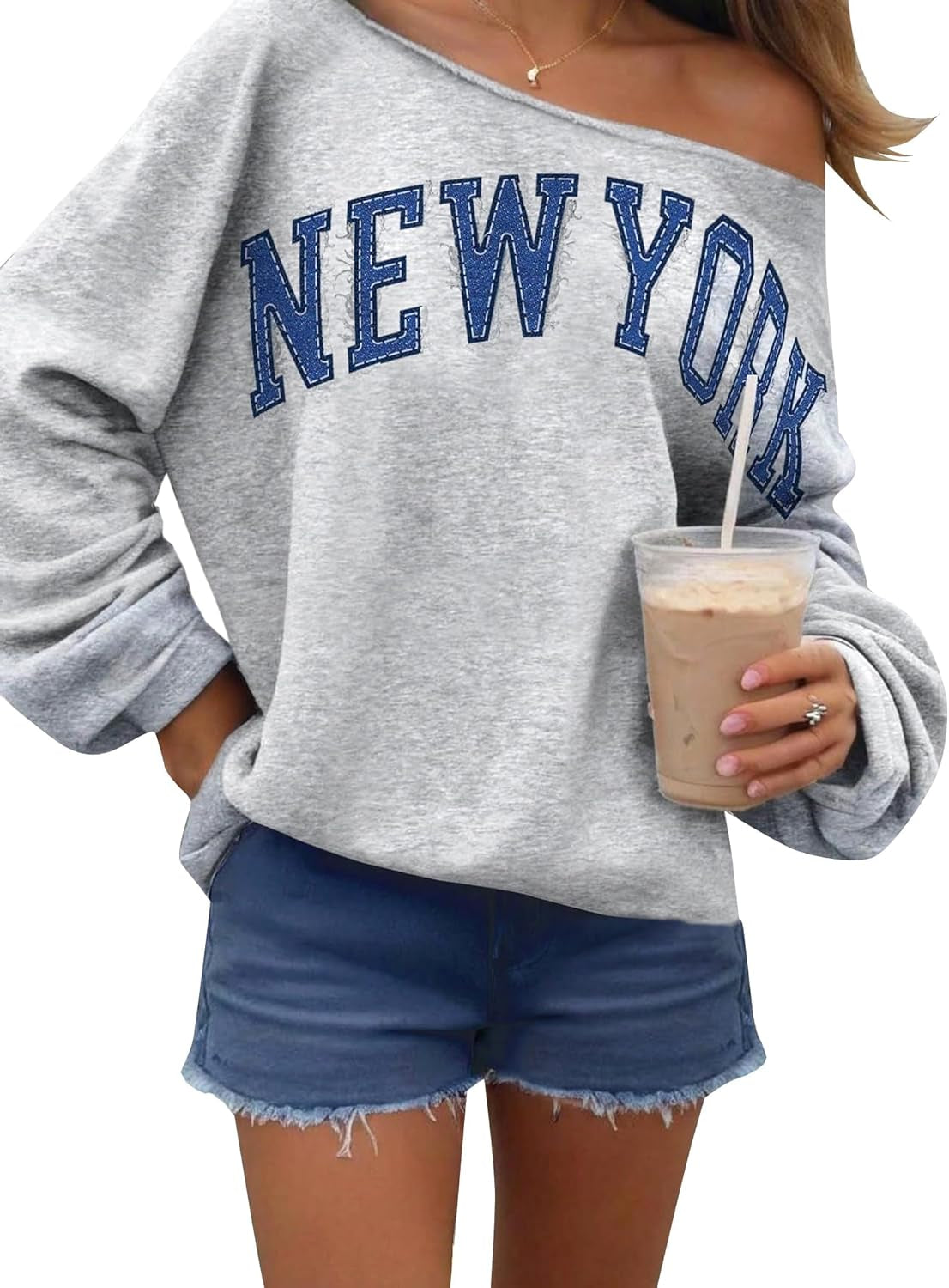 Womens off Shoulder Sweatshirt Drop Shoulder Oversized Long Sleeve Pullover Top