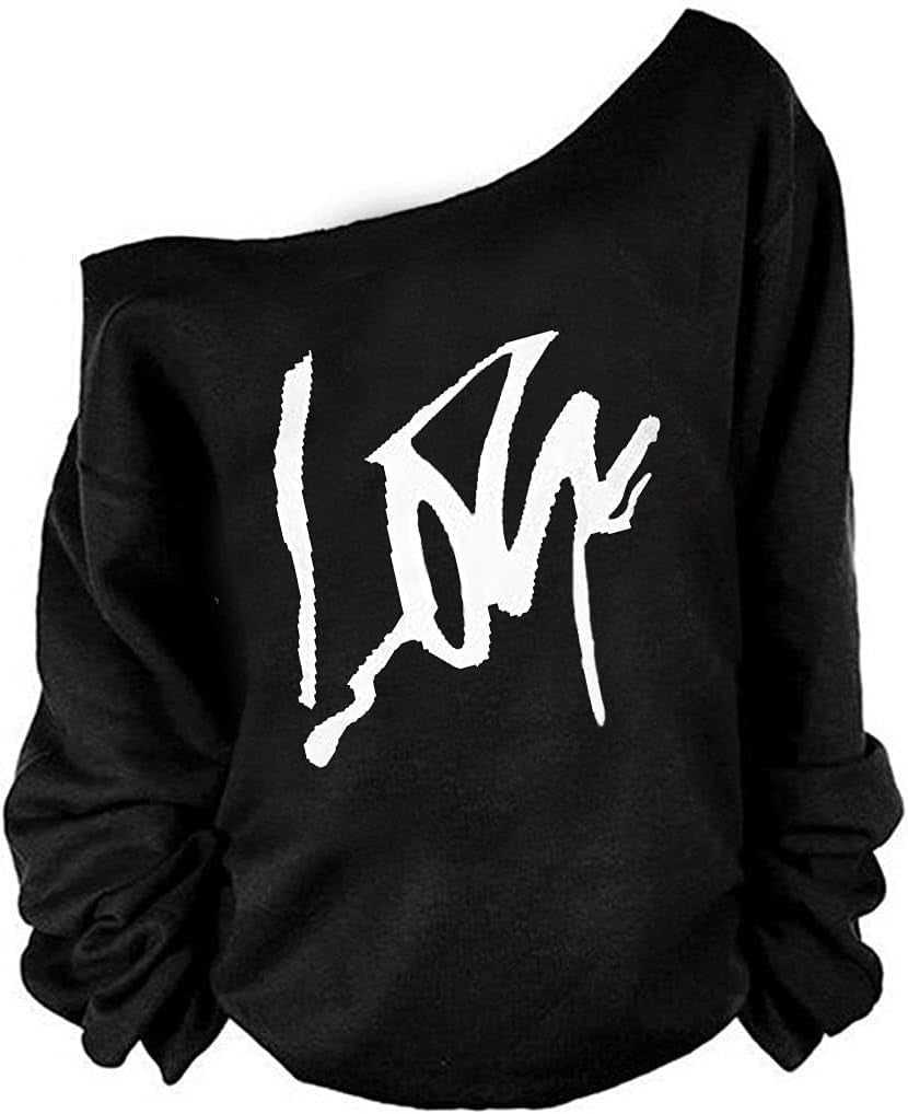 Woman’S Sweatershirt Lips Print Causal Blouse off the Shoulder Long Sleeve Loose Slouchy Pullover plus Size Tops