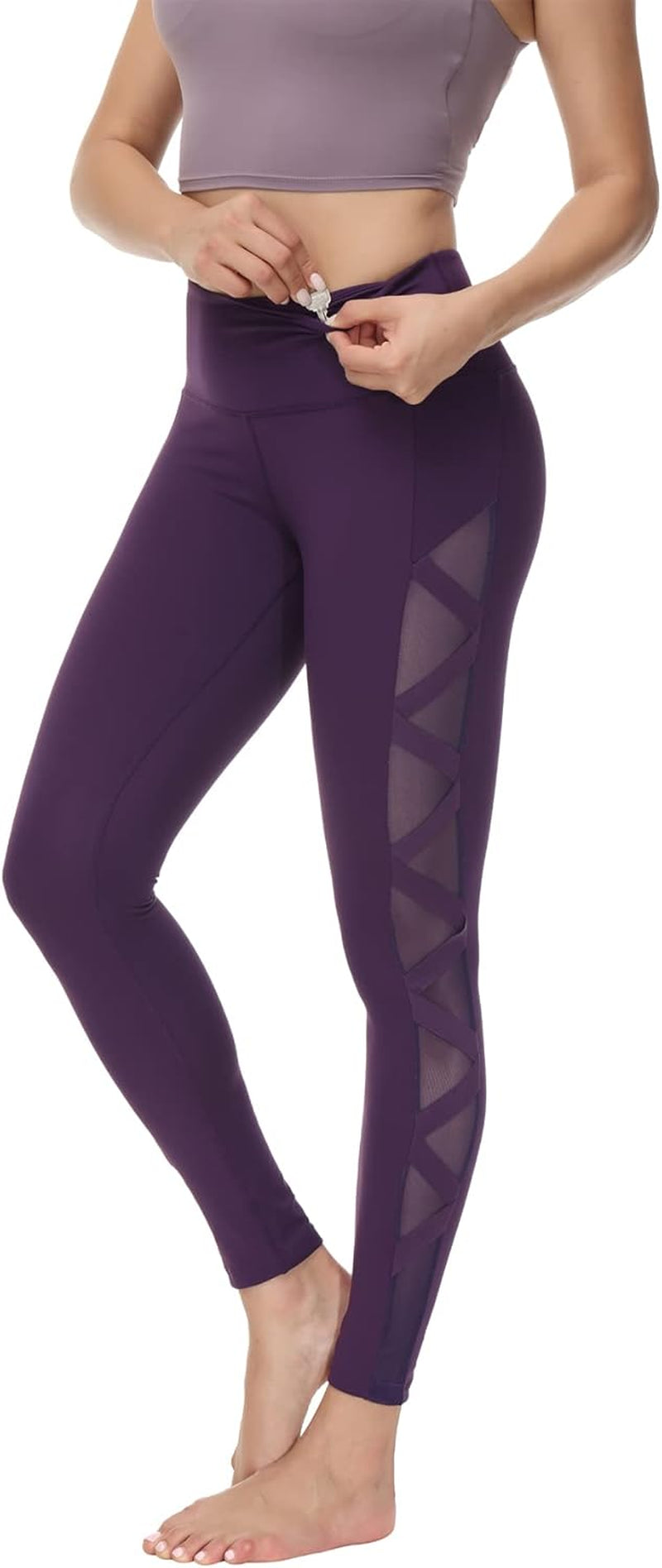 Women'S Mesh Leggings Yoga Pants with Pocket, Non See-Through Capri High Waisted Tummy Control 4 Way Stretch