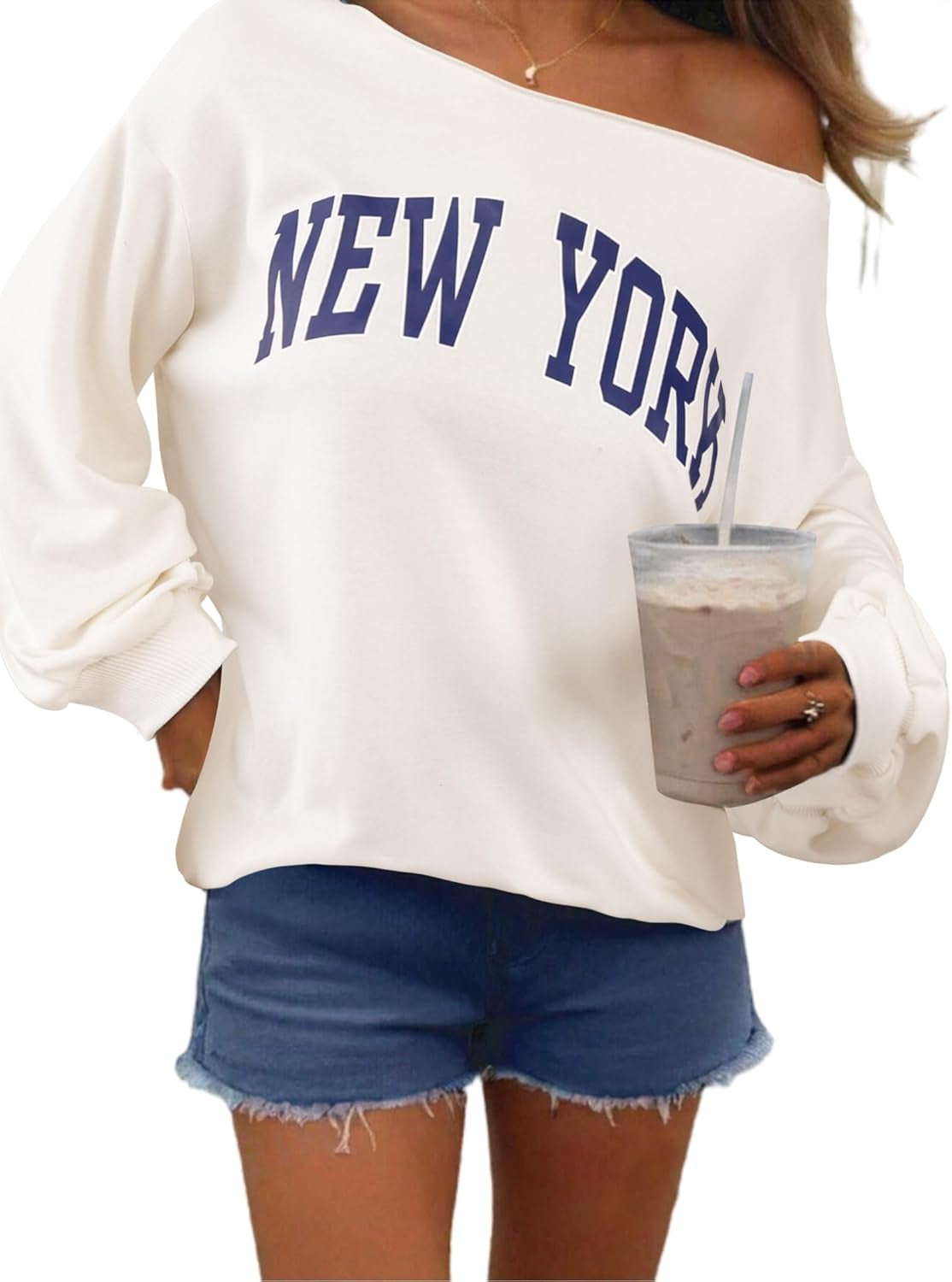 Womens off Shoulder Sweatshirt Drop Shoulder Oversized Long Sleeve Pullover Top