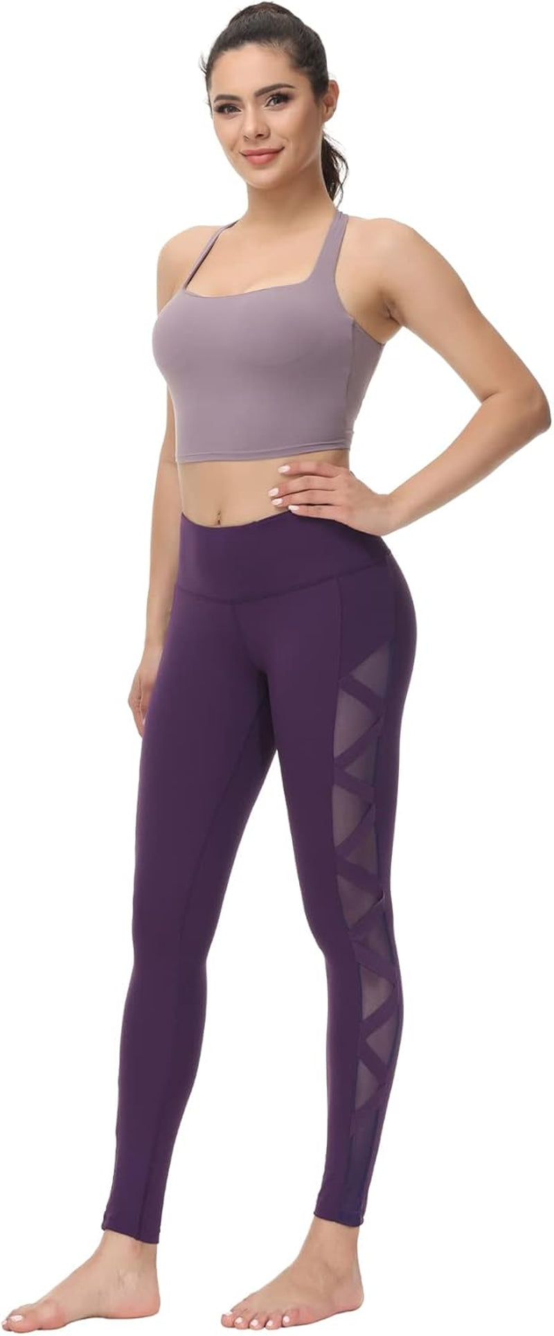 Women'S Mesh Leggings Yoga Pants with Pocket, Non See-Through Capri High Waisted Tummy Control 4 Way Stretch
