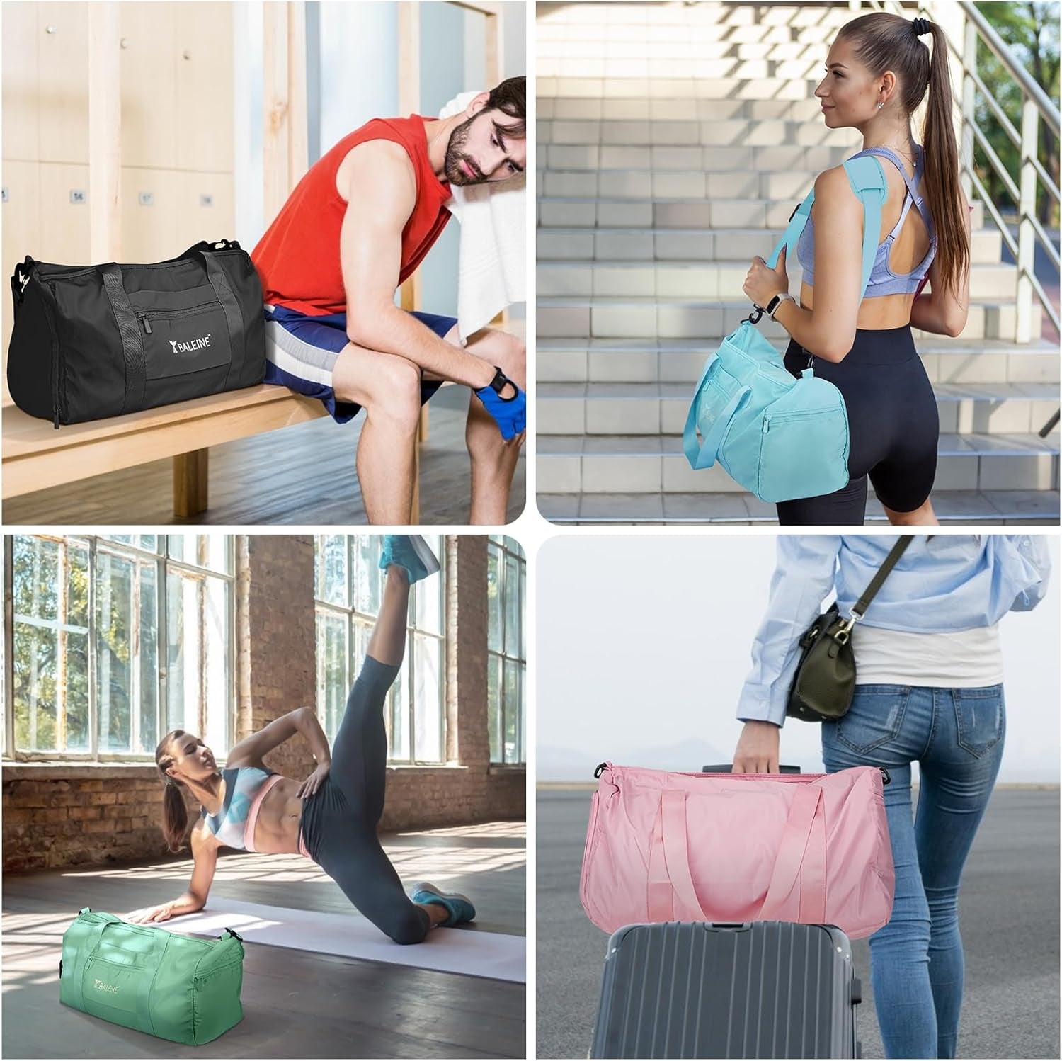 Gym Bag for Women and Men, Small Duffel Bag for Sports, Gyms and Weekend Getaway, Waterproof Dufflebag with Shoe and Wet Clothes Compartments, Lightweight Carryon Gymbag (Pink)