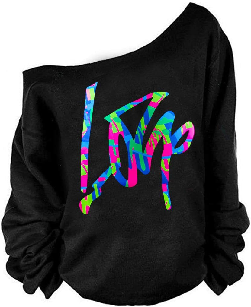 Woman’S Sweatershirt Lips Print Causal Blouse off the Shoulder Long Sleeve Loose Slouchy Pullover plus Size Tops