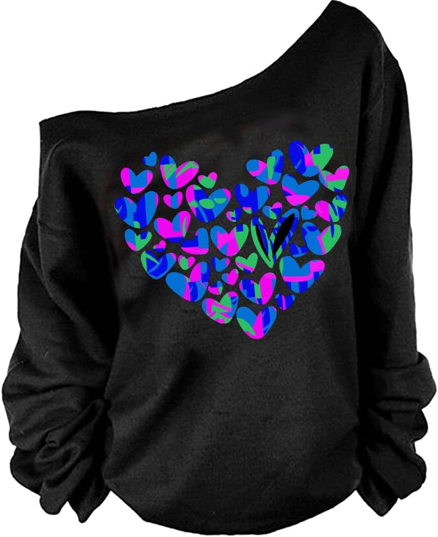 Woman’S Sweatershirt Lips Print Causal Blouse off the Shoulder Long Sleeve Loose Slouchy Pullover plus Size Tops